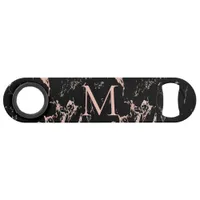 Rose Gold Foil Black Marble Monogram Bar Key