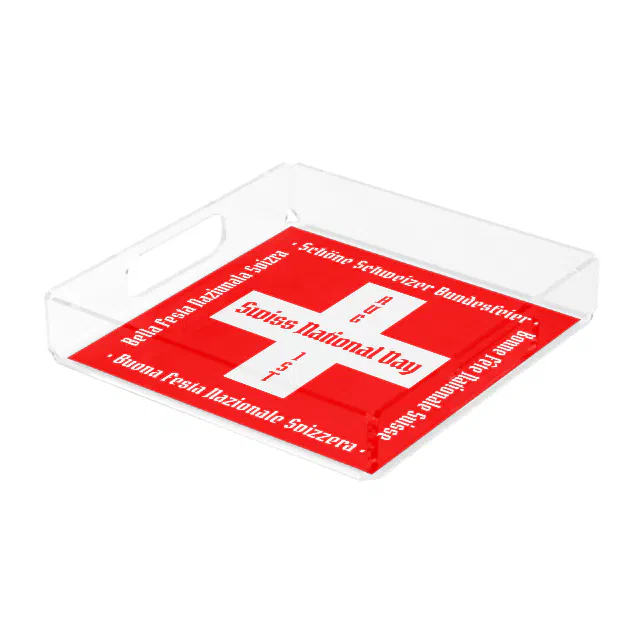 Swiss National Day in Four Languages Swiss Flag Acrylic Tray