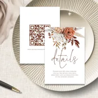 Terracotta Flowers Script QR Code Wedding Details Enclosure Card