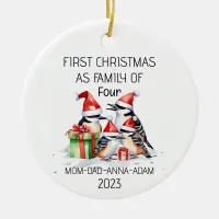 First Christmas Family of Four Woodpeckers Birds Ceramic Ornament