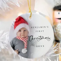 Modern 1st Christmas Baby Name Year Photo  Ceramic Ornament