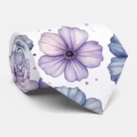 Floral Watercolor Pattern Lavender and Blue Neck Tie
