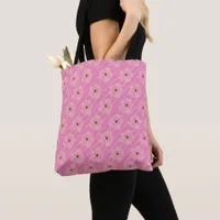 Pink Flowers And Stripes Tote Bag