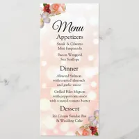 Decorative Elegant Coral Bouquet Wedding Menu Card