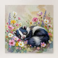 An Adorable Skunk Napping in Flowers Jigsaw Puzzle