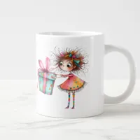 *  3 Colorful  Whimsical Christmas Girl  Gift AP97 Giant Coffee Mug