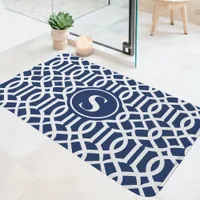 Navy Blue and White Trellis Monogram Bath Mat