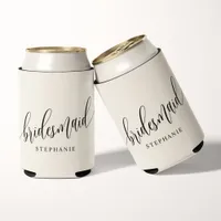 Ivory Cream Bridesmaid Modern Script  Can Cooler