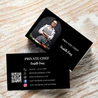 Private chef black white photo arch QR code Business Card