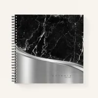 Metal and Glitter Marble Wave Blk Silver ID808 Notebook
