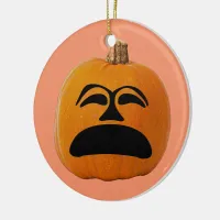 Jack o' Lantern Unhappy Face, Halloween Pumpkin Ceramic Ornament