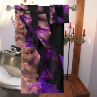 Modern fractal in black and purple bath towel set