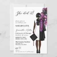 Modern Purple Photo She Did It Graduation Invitation