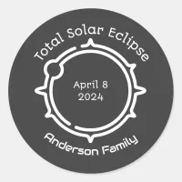 Total Solar Eclipse 2024 Modern Minimal Classic Round Sticker