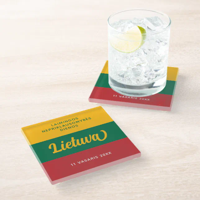 Lithuania Independence Day National Flag Glass Coaster