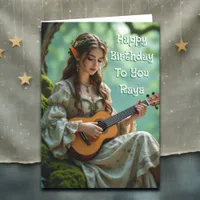 Elven Fairy with Ukulele | Personalized Birthday  Card