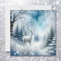 White Deer Magical Enchanted Christmas Forest Holiday Card