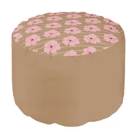 Pink Flowers And Stripes Round Pouf