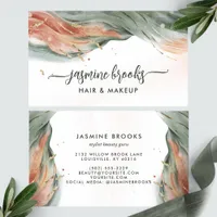 Green Blush Pink And Gold Elegant Brushstroke  Business Card