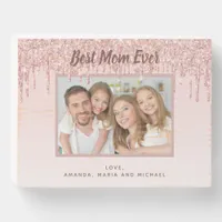 Mother blush rose gold glitter drips photo wooden box sign