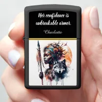 Fierce warrior with wolf art zippo lighter