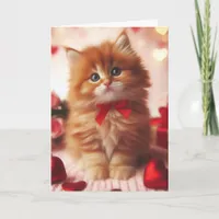 Cute Fluffy Ginger Valentine Kitten Card