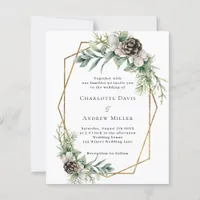 Cone pine greenery geometric wedding invitation