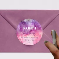 Watercolor Purple Pink Round Return Address Label