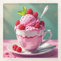 Raspberry Ice Cream in a Pink Coffee Cup Glass Coaster