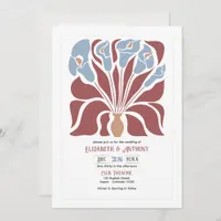 Rosewood & Mist Abstract Floral Boho Wedding Invitation