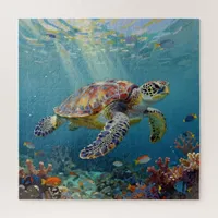 A Sea Turtle Themed Teal Jigsaw Puzzle