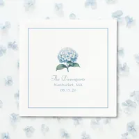Custom Names Elegant Light Blue Hydrangea Wedding Napkins