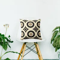 Boho Chic Black & Beige Geometric Pattern Throw Pillow