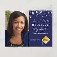 Save the Date photo graduation party blue Postcard