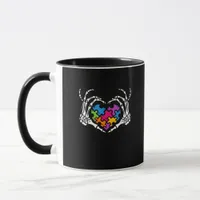 Autism Awareness s s Skeleton Hand Heart Puzzle Pi Mug