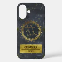 Gemini Dark Zodiac Astrology: Black & Gold iPhone 16 Case