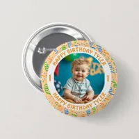 Personalized Confetti Photo, Name and Age Birthday Button