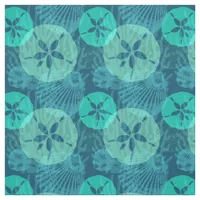 Beach Sand Dollars and Seashells Ocean Blue Aqua Fabric