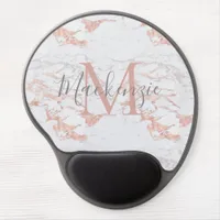 Elegant Pink Rose Gold Foil Marble Monogram Gel Mouse Pad