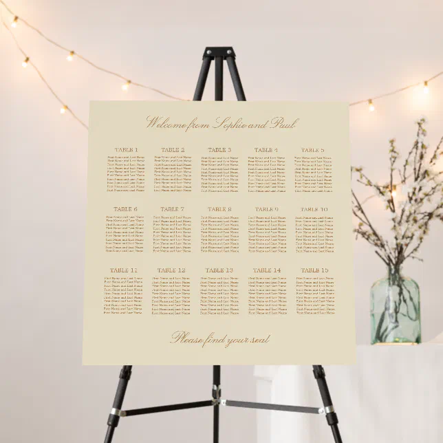 Cream Beige 15 Table Wedding Seating Chart Foam Board