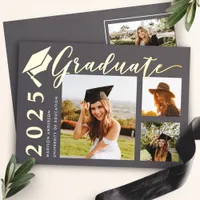 Gray Grad Cap Photo Foil Graduation Announcement