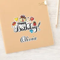 Happy Birthday With Your Name Colorful Hand-drawn Sticker