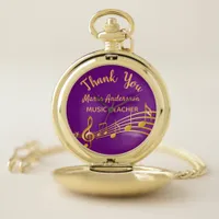 Retirement gold music notes purple music teacher pocket watch