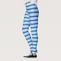 Retro Horizontal Stripes | Navy Blue And Turquoise Leggings