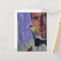 Retro Man Smoking and a Cute Little Bird Collage Postcard