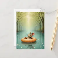 Adorable Mouse Floating on a Lake Postcard