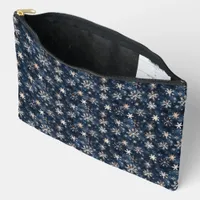Simple Dark Blue with Snowflakes Accessory Pouch