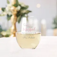 Future Mrs Bride To Be Pink and Navy Blue Script Stemless Wine Glass
