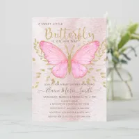 Elegant Gold Foil Pink Butterfly Baby Shower  Invi Invitation