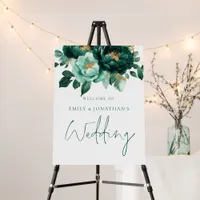 Modern Emerald Gold Florals Welcome Wedding  Foam Board